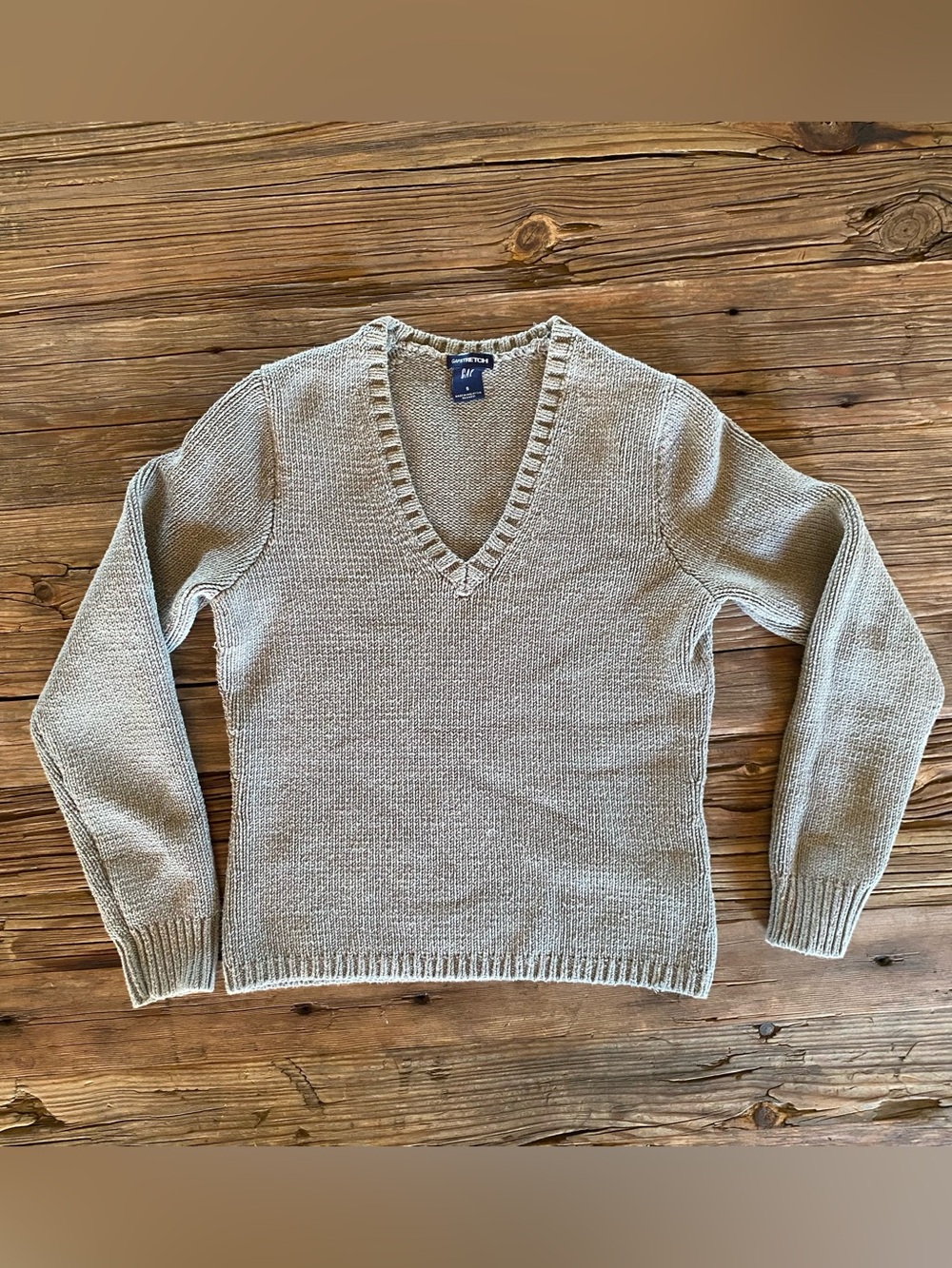Gap Strecth Gray Cotton Blend Stretchy V Neck Pullover Sweater Size Small